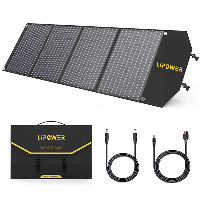 Lipower 100W foldable solar panel kit with carry case and charging cables