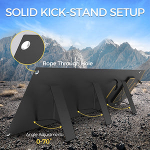 Lipower foldable solar panel kickstand setup with rope-through hole and adjustable angle